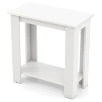 2-Tier Modern Compact End Table, Storage Shelf - White