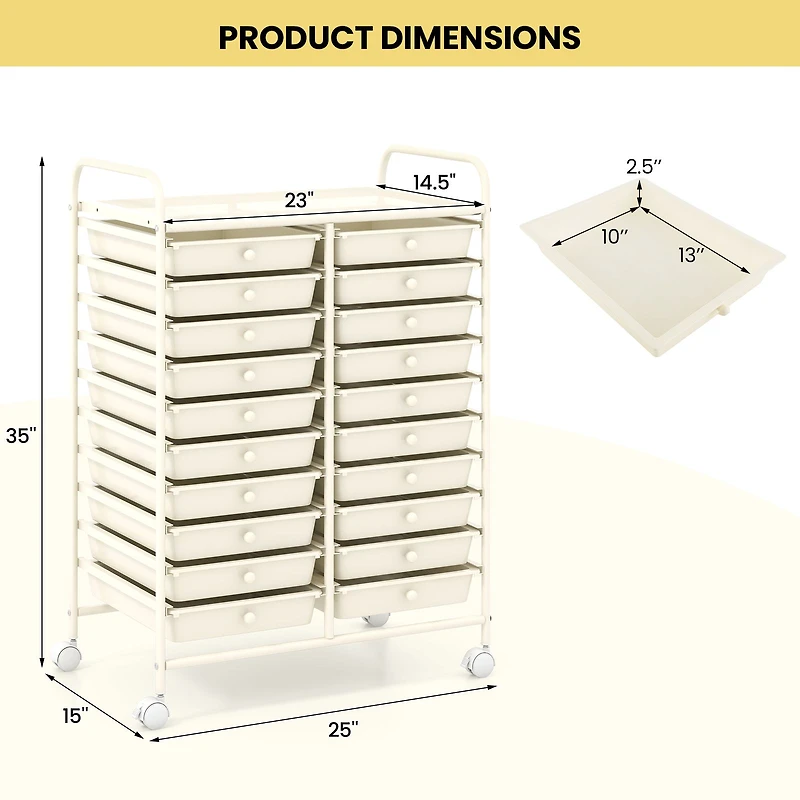 20 Drawers Rolling Storage Cart Studio Organizer