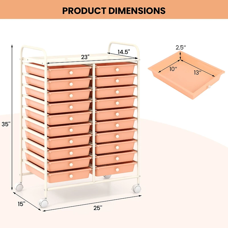 20 Drawers Rolling Storage Cart Studio Organizer