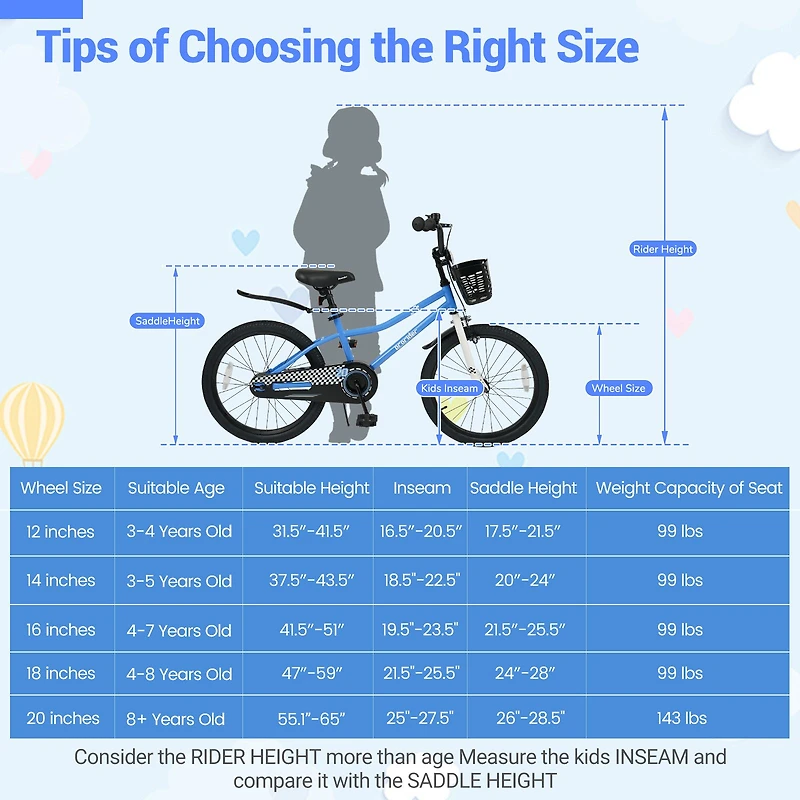 20" Kids Bike Adjustable, Kickstand and Storage Basket for Aged 8+ Years