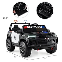 24V 2-Seater Ride on Police Car 4WD Chevrolet, Megaphone and LED Flashing Lights - Black