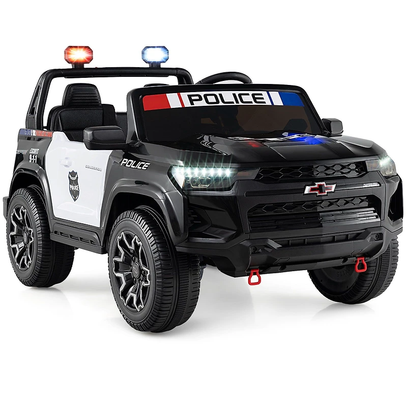 24V 2-Seater Ride on Police Car 4WD Chevrolet, Megaphone and LED Flashing Lights - Black
