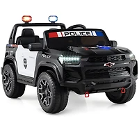 24V 2-Seater Ride on Police Car 4WD Chevrolet, Megaphone and LED Flashing Lights - Black