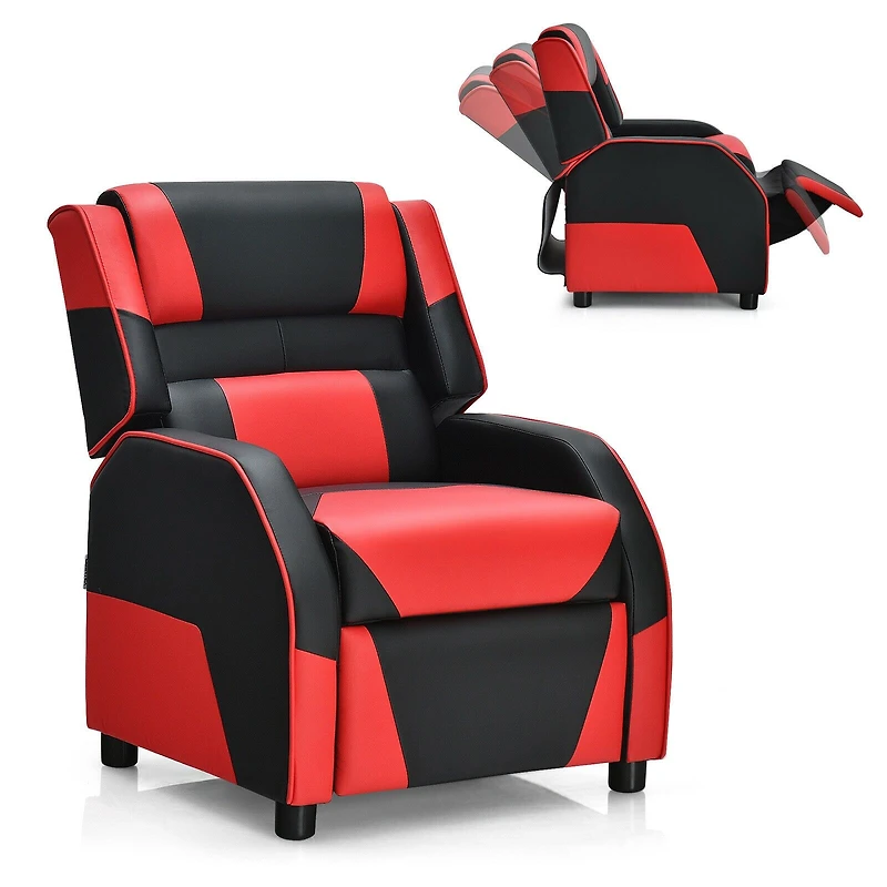 Canapé de jeu inclinable en cuir PU pour enfants et adolescents, appui-tête et repose-pieds - Rouge