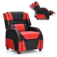 Canapé de jeu inclinable en cuir PU pour enfants et adolescents, appui-tête et repose-pieds - Rouge