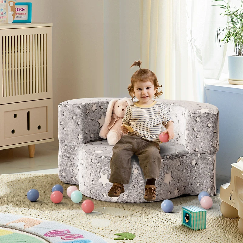 Chaise 2-en-1 pour tout-petits Canapé pour enfants phosphorescent, housse Canapé convertible - Gris