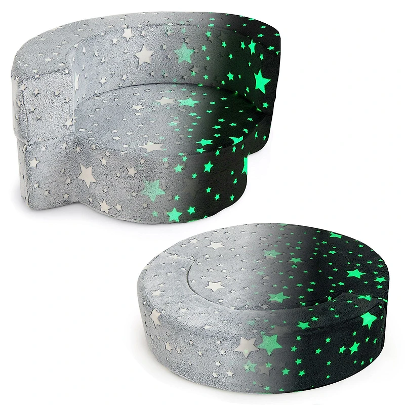 2-in-1 Toddler Chair Glow in the Dark Kids Couch, Cover Convertible Sofa - Gray