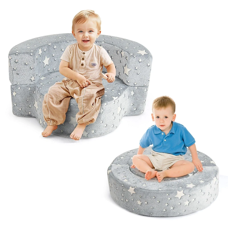 2-in-1 Toddler Chair Glow in the Dark Kids Couch, Cover Convertible Sofa - Gray