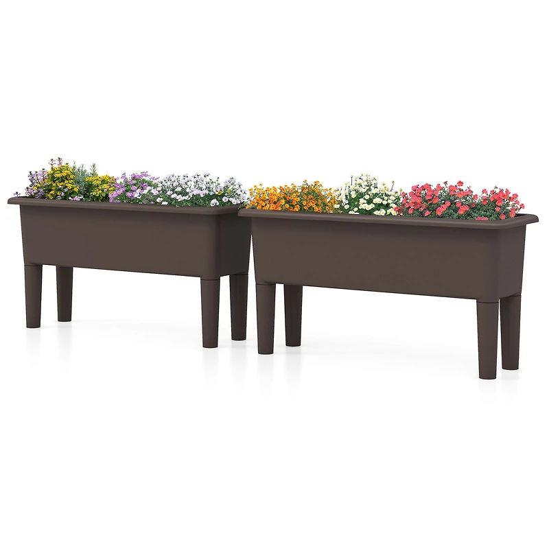 2-Piece Raised Garden Beds Self-Watering Planter Box, Detachable Legs and Drainage Hole