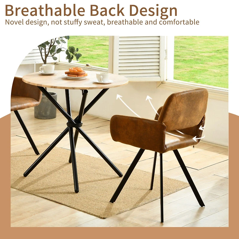 Ensemble de salle à manger 3 pièces avec table ronde en chêne et chaises pivotantes en suède marron