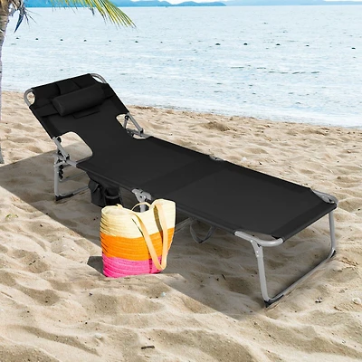 Folding Beach Lounge Chair, Pillow for Outdoor