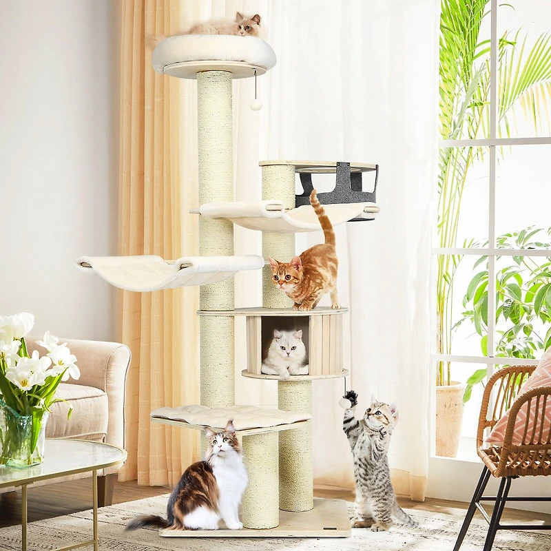 77.5-Inch Cat Tree Condo Multi-Level Kitten Activity Tower, Sisal Posts - Cream White