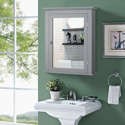 Bathroom Mirror Cabinet Wall Mounted Adjustable Shelf Medicine Storage - Gray