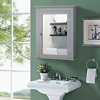 Bathroom Mirror Cabinet Wall Mounted Adjustable Shelf Medicine Storage - Gray