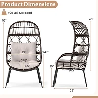 Patio Wicker Egg Chair Outdoor Rattan Lounge Basket, Seat and Back Cushions - Brown