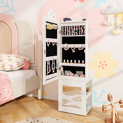 Armoire à bijoux 3-en-1 pour enfants, sur pied, miroir en pied - Blanc