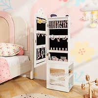 Armoire à bijoux 3-en-1 pour enfants, sur pied, miroir en pied - Blanc