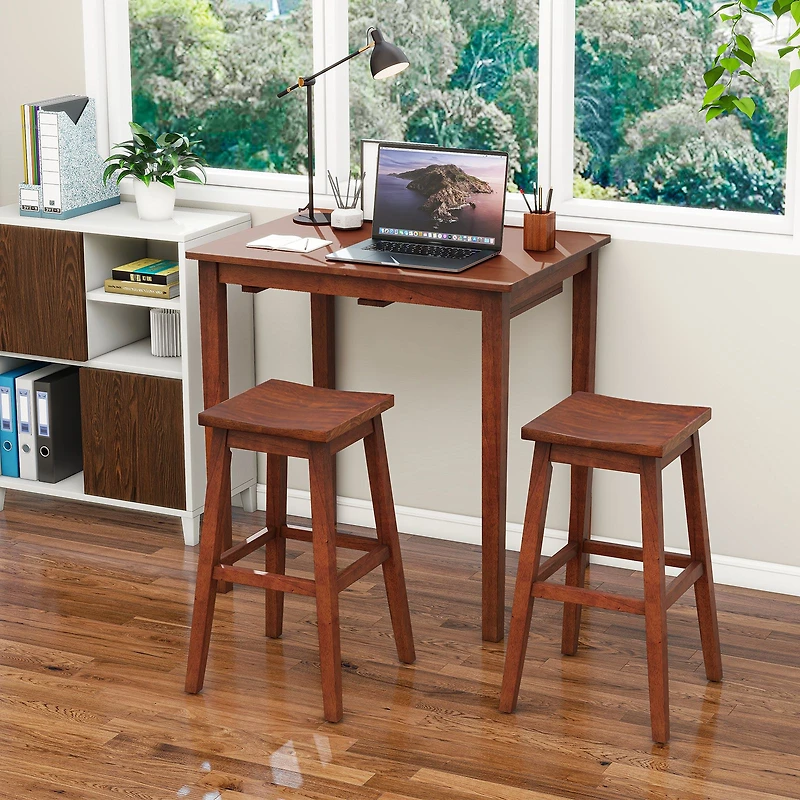 3-Piece Bar Table Set, Pub Table and 2 Saddle Stools - Espresso