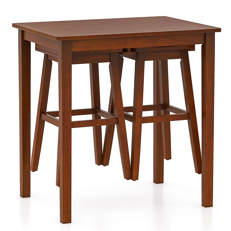 3-Piece Bar Table Set, Pub Table and 2 Saddle Stools - Espresso