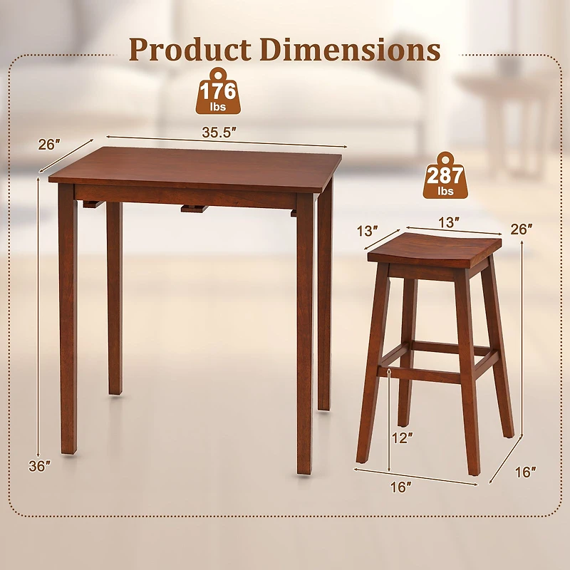 3-Piece Bar Table Set, Pub Table and 2 Saddle Stools - Espresso