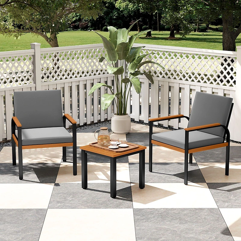 Ensemble de mobilier de jardin 3 pièces, table basse - Gris