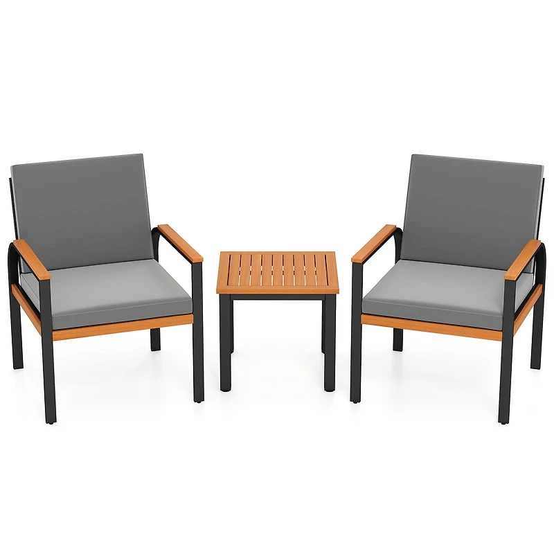 3 Piece Patio Furniture Set Outdoor Conversation Set, Coffee Table - Grey