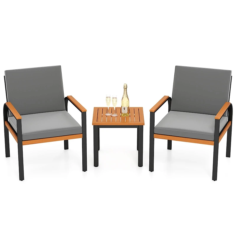 3 Piece Patio Furniture Set Outdoor Conversation Set, Coffee Table - Grey