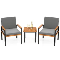 3 Piece Patio Furniture Set Outdoor Conversation Set, Coffee Table - Grey