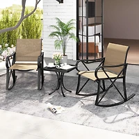3 Piece Patio Rocking Set, Smooth Motion Outdoor Rocker Chair Bistro Set