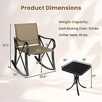 3 Piece Patio Rocking Set, Smooth Motion Outdoor Rocker Chair Bistro Set