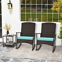 Ensemble de 3 meubles de jardin à bascule : fauteuils à bascule en osier, table basse à deux niveaux, Turquoise
