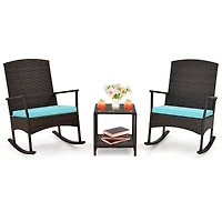 3 Piece Patio Rocking Set Wicker Rocking Chairs, 2-Tier Coffee Table - Turquoise