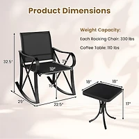 3 Piece Patio Rocking Set, Smooth Motion Outdoor Rocker Chair Bistro Set