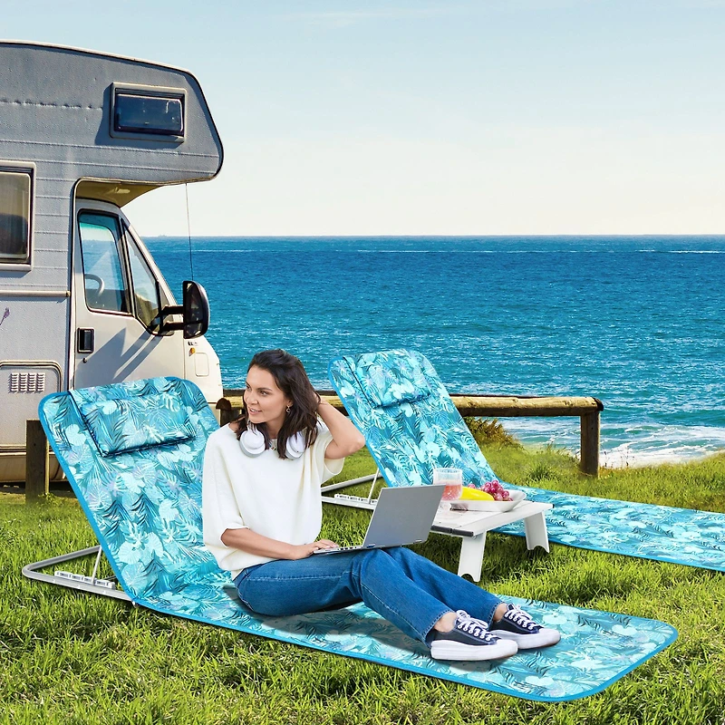 3-Piece Beach Lounge Chair Mat Set 2 Adjustable Lounge Chairs, Table - Stripe