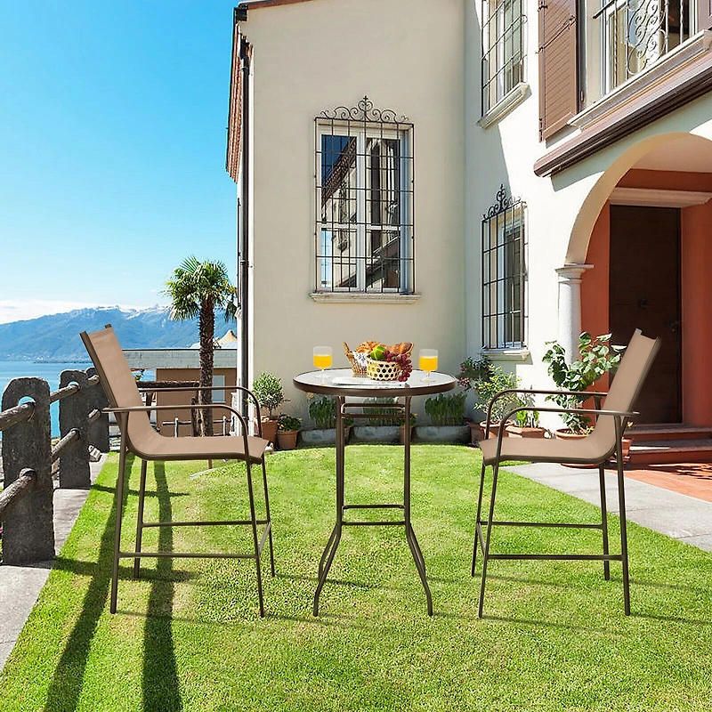 3-Piece Outdoor Patio Bar Table Stool Set - Brown