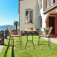 3-Piece Outdoor Patio Bar Table Stool Set - Brown