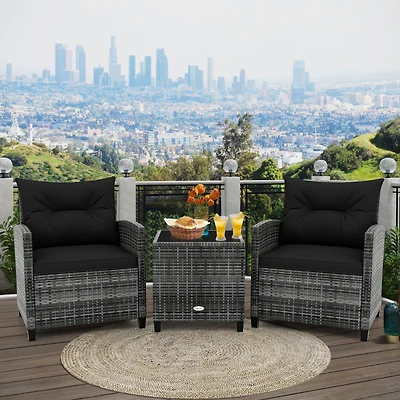 3-Piece Outdoor Wicker Conversation Set, Tempered Glass Tabletop