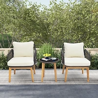 Ensemble de mobilier de jardin 3 pièces, chaises rembourrées et table d'appoint en verre trempé - Noir