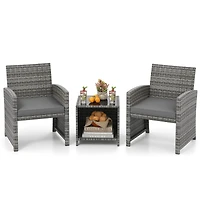 3-Piece Patio Furniture Set, Tempered Glass Coffee Table and Soft Seat Cushions