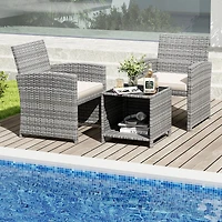 3-Piece Patio Furniture Set, Tempered Glass Coffee Table and Soft Seat Cushions