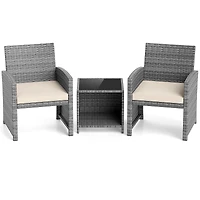 3-Piece Patio Furniture Set, Tempered Glass Coffee Table and Soft Seat Cushions