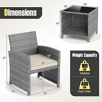 Ensemble de mobilier jardin 3 pièces, table basse en verre trempé et coussins d'assise moelleux