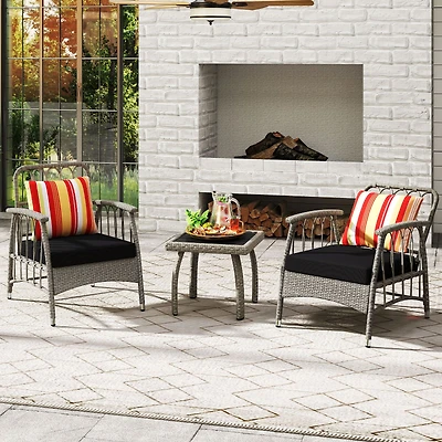 3-Piece Patio PE Wicker Furniture Set, 5-Level Adjustable Backrest - Gray