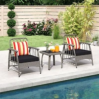 3-Piece Patio PE Wicker Furniture Set, 5-Level Adjustable Backrest - Gray
