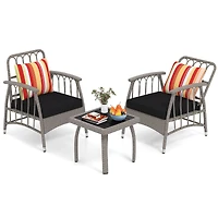 3-Piece Patio PE Wicker Furniture Set, 5-Level Adjustable Backrest - Gray