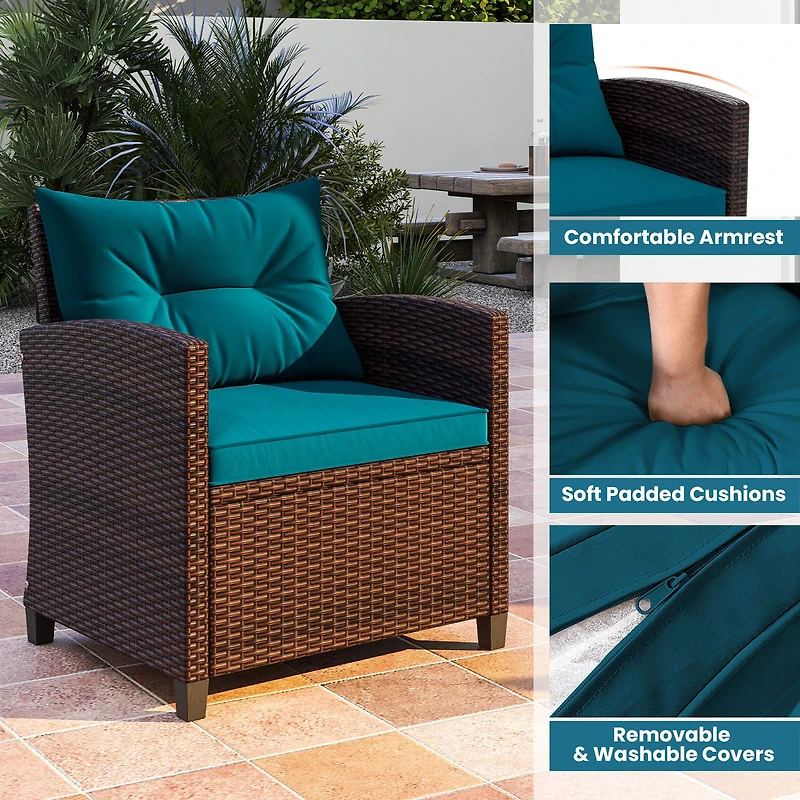 3-Piece Cushioned Rattan Patio Conversation Set, Coffee Table