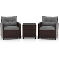 3-Piece Cushioned Rattan Patio Conversation Set, Coffee Table