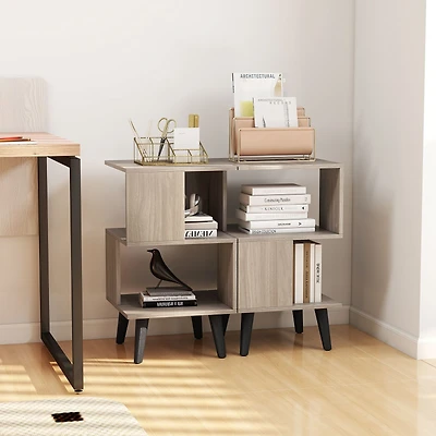 3-Tier Geometric Bookshelf Set of 2, Open Storage Shelves