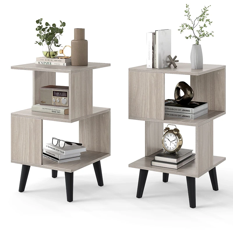 3-Tier Geometric Bookshelf Set of 2, Open Storage Shelves