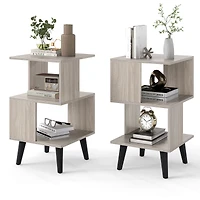 3-Tier Geometric Bookshelf Set of 2, Open Storage Shelves